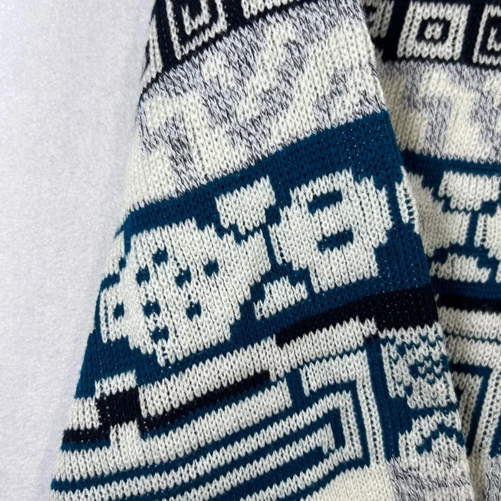 Vintage Expressions Mens Med Geometric Abstract Knit Sweater Teal Grey Coogi 90s
